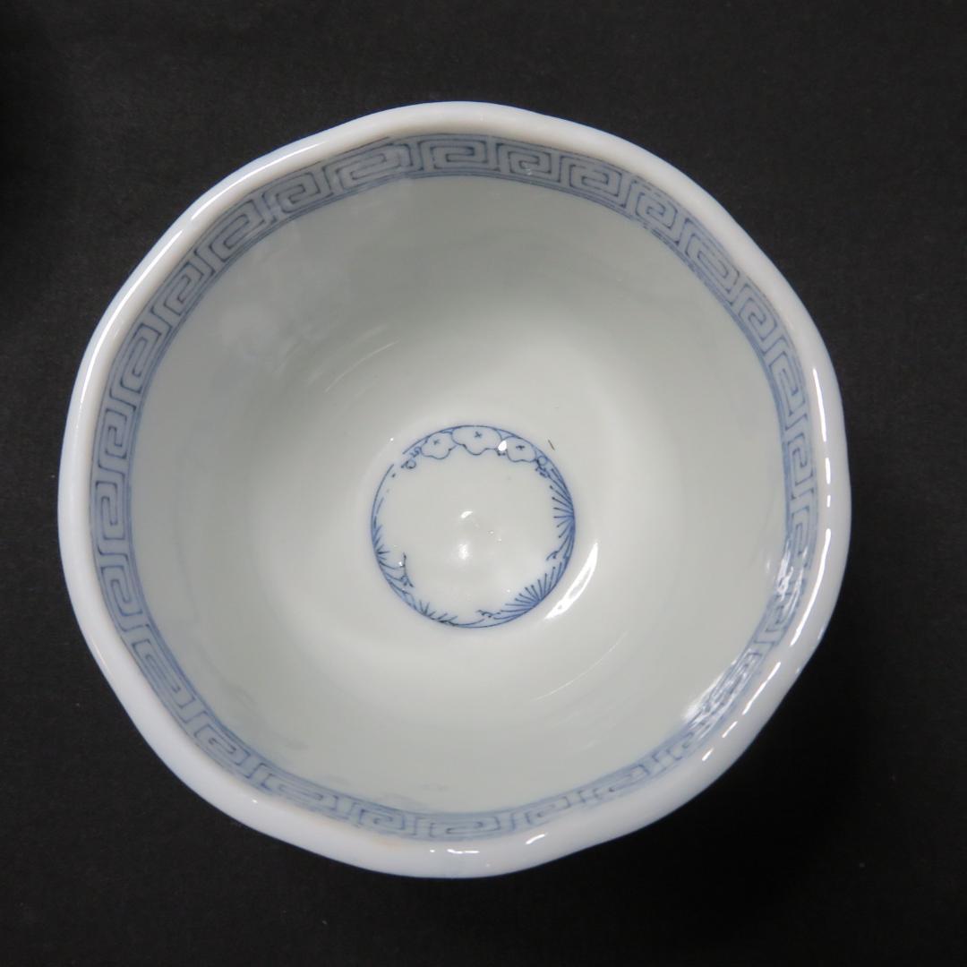 蕎麦猪口 染付印判 明治 大正 木箱 共箱 松竹梅 5客 向付