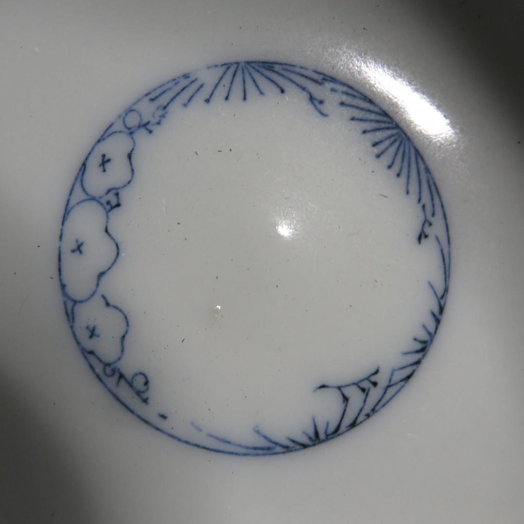 蕎麦猪口 染付印判 明治 大正 木箱 共箱 松竹梅 5客 向付