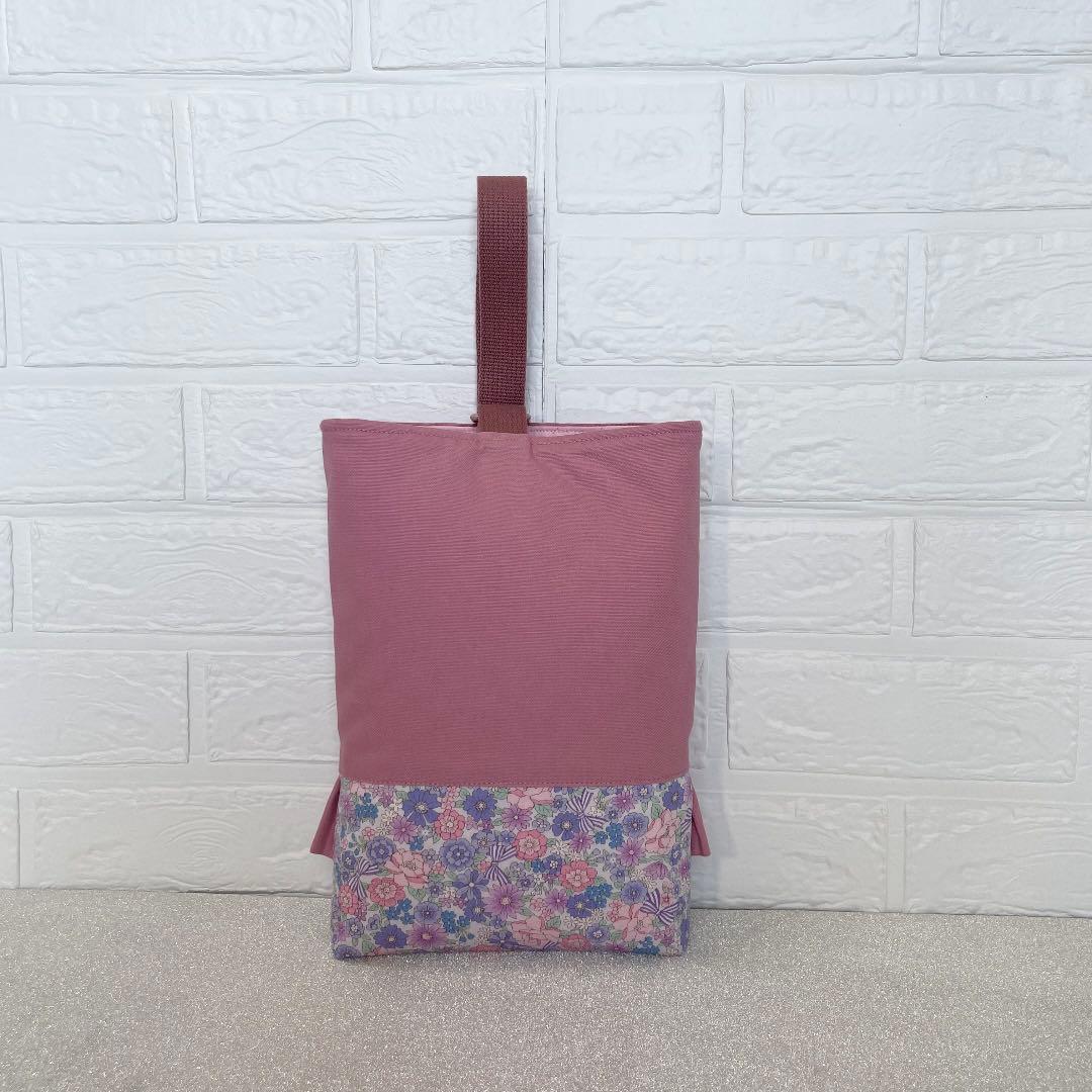 1322 レッスンバッグ　上履き入れ　体操服袋　ピンク　リボン　花　ハンドメイド