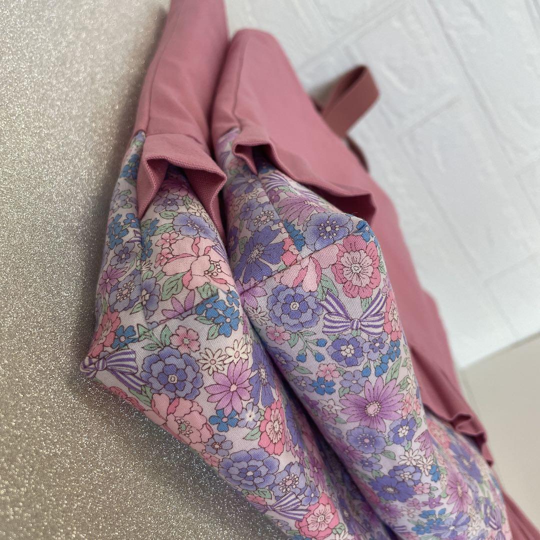 1322 レッスンバッグ　上履き入れ　体操服袋　ピンク　リボン　花　ハンドメイド