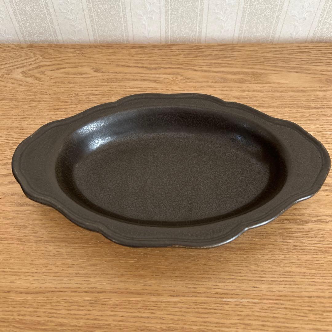 awabi ware 耐熱グラタン皿　Ｍ　２枚セット　黒マット　アイボリー