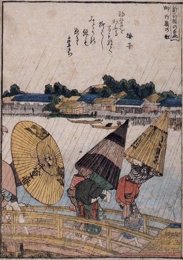 葛飾北斎作　浮世絵版画「絵本　隅田川両岸一覧」中巻　越前和紙複製画