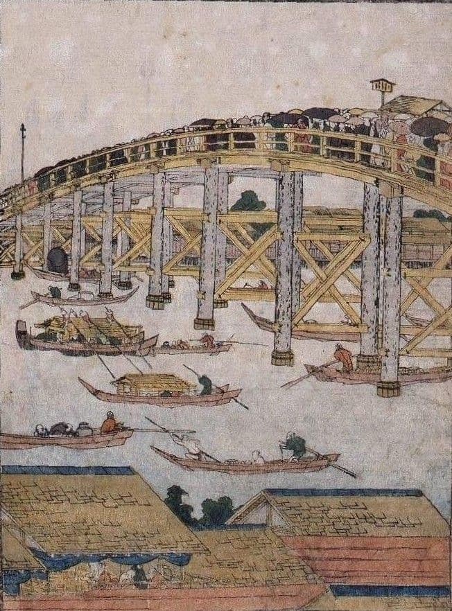 葛飾北斎作　浮世絵版画「絵本　隅田川両岸一覧」中巻　越前和紙複製画