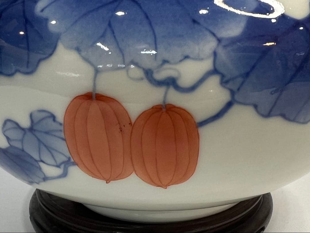 【真葛香山】色絵烏瓜図花瓶 二代 香半之助作 帝室技芸員【書載品現物】