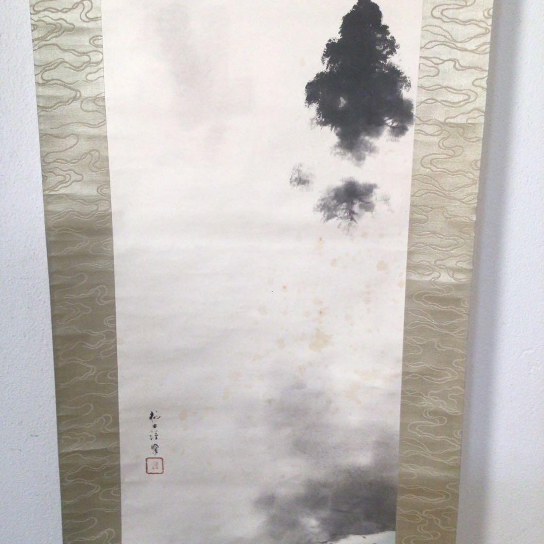 No3747 掛軸　青木栖古　「神苑朝」肉筆紙本　共箱　日本画　古美術　送料無料