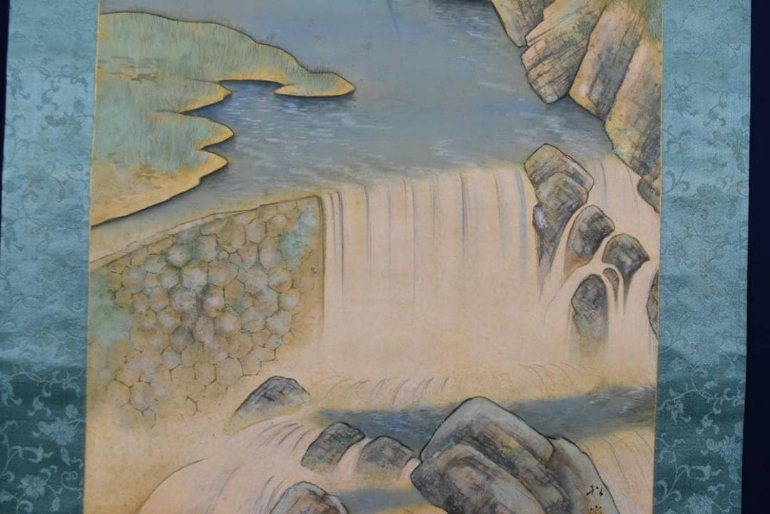 【真作】松嶺/山水人物図/掛軸☆宝船☆AB-361