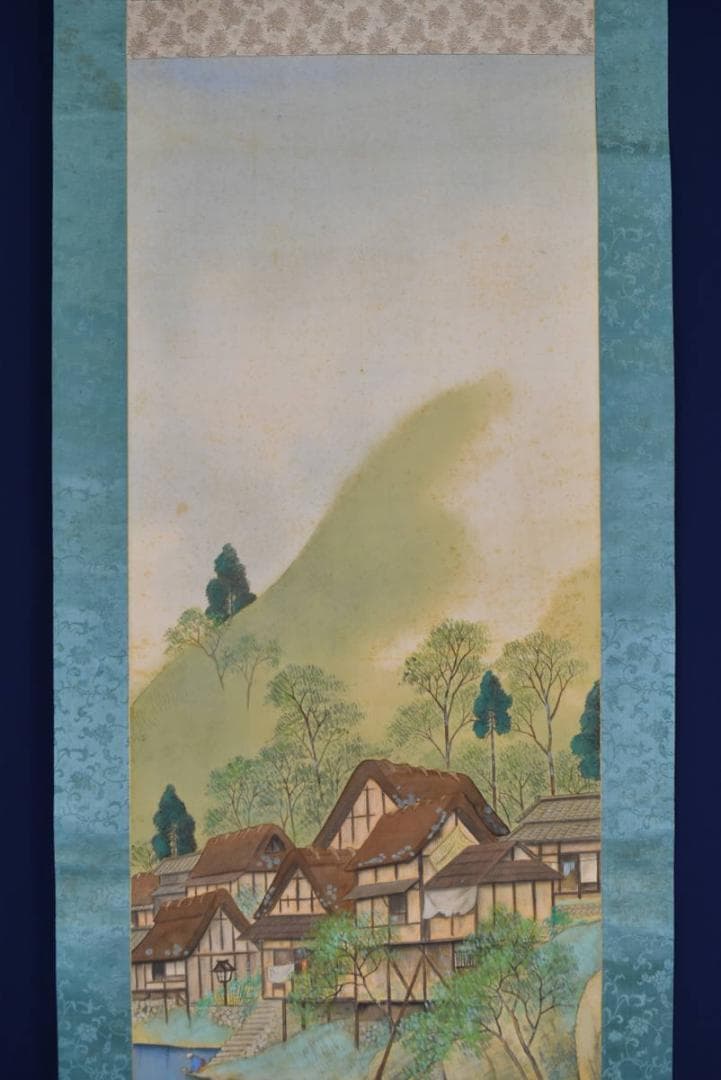 【真作】松嶺/山水人物図/掛軸☆宝船☆AB-361