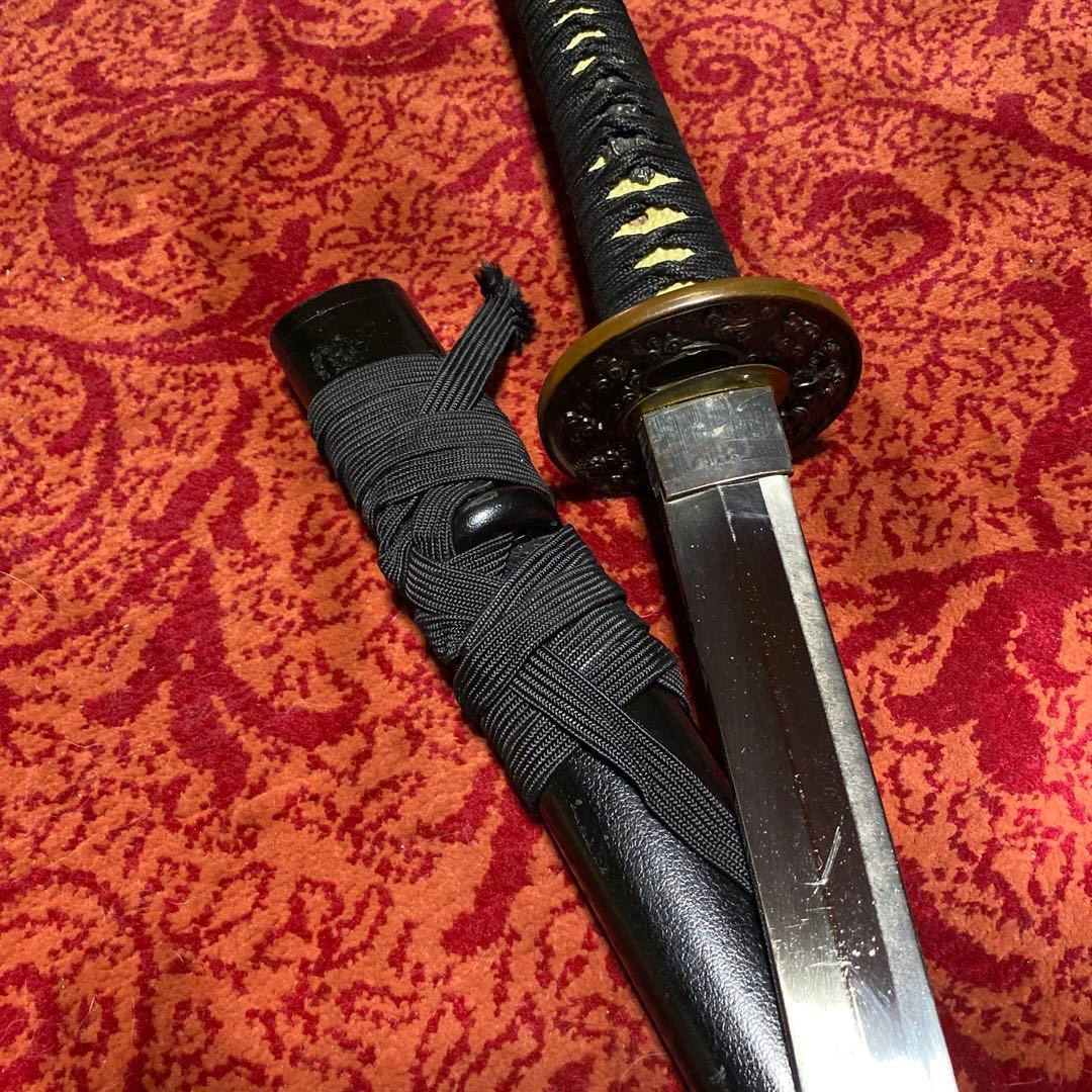 模造刀 黒柄 雲龍楕円鍔 黒鞘 直刃文