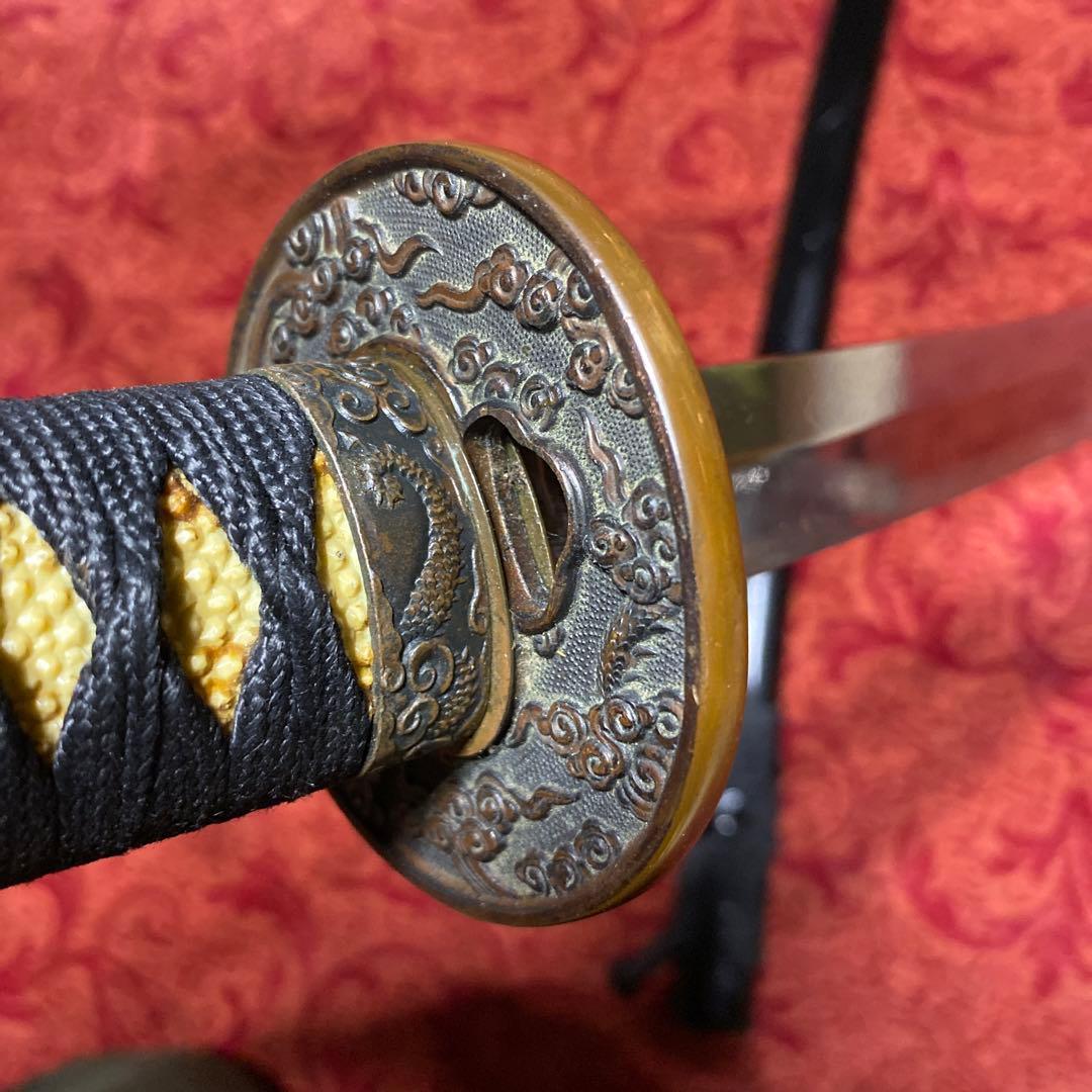 模造刀 黒柄 雲龍楕円鍔 黒鞘 直刃文