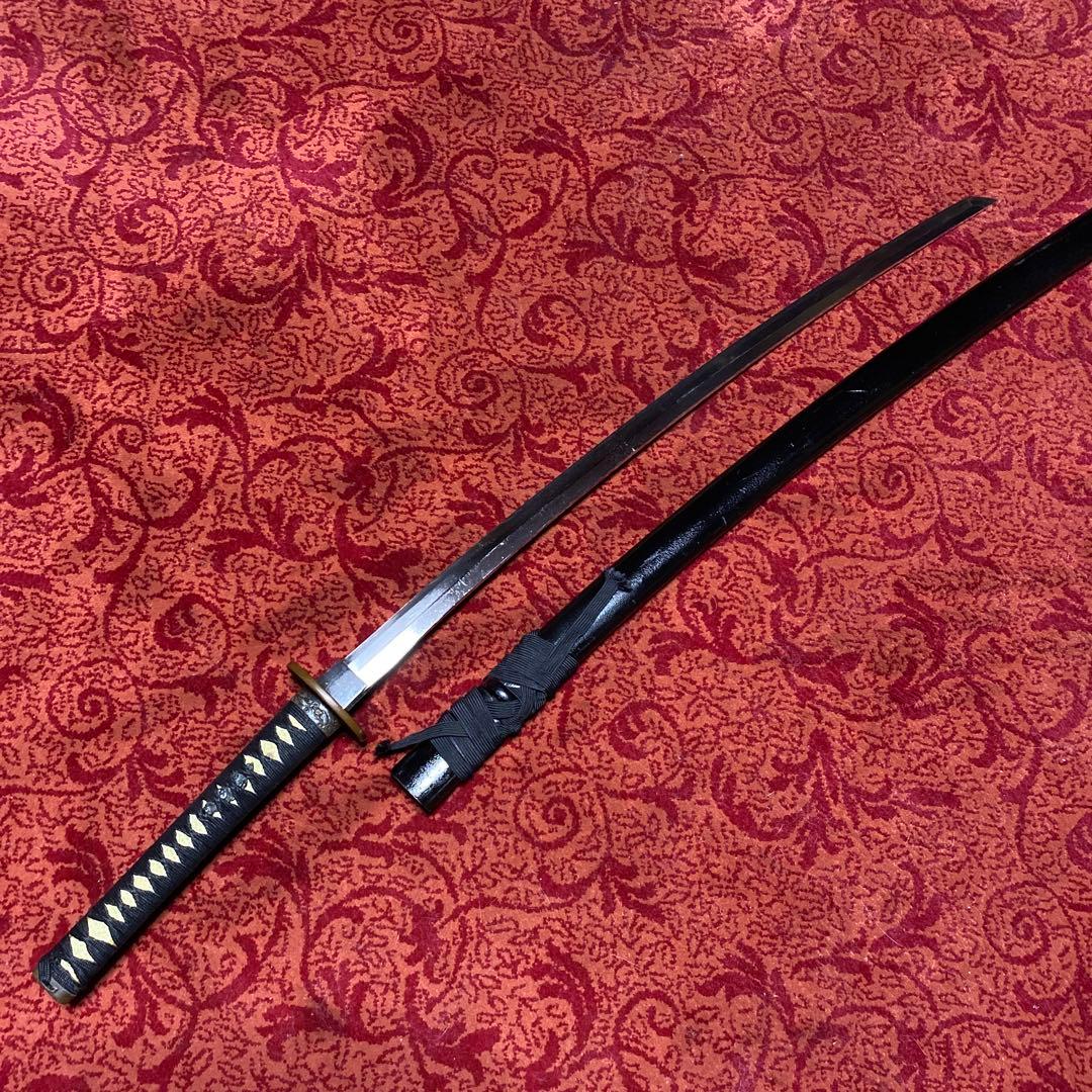 模造刀 黒柄 雲龍楕円鍔 黒鞘 直刃文