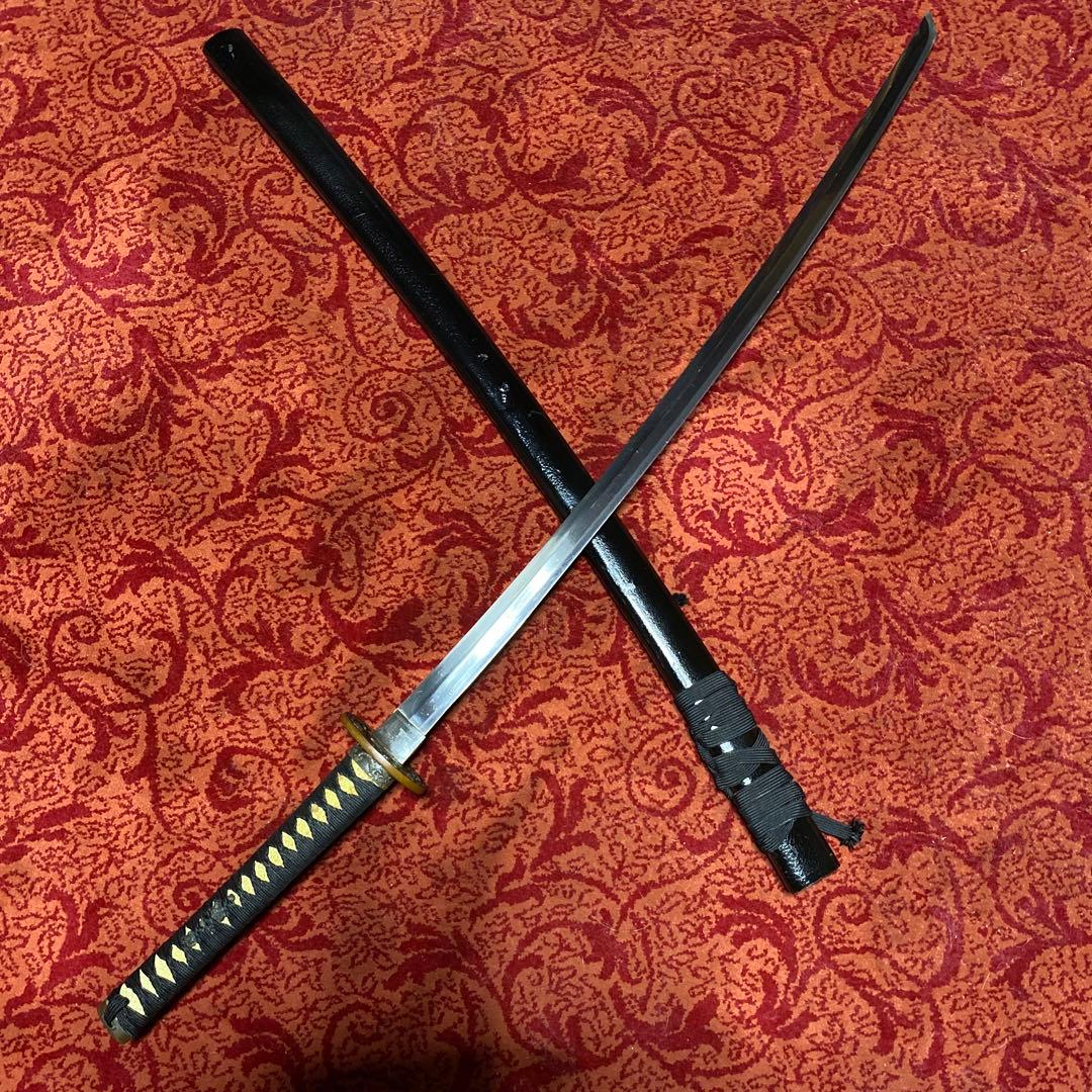 模造刀 黒柄 雲龍楕円鍔 黒鞘 直刃文