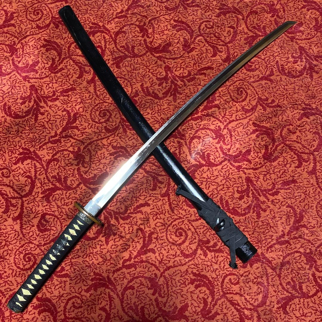 模造刀 黒柄 雲龍楕円鍔 黒鞘 直刃文