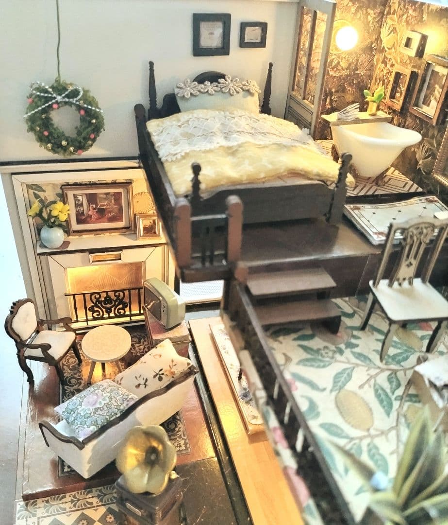 *完成品*ドールハウス レトロモダン 2階建 大正ロマン 防塵ケース カバー付き