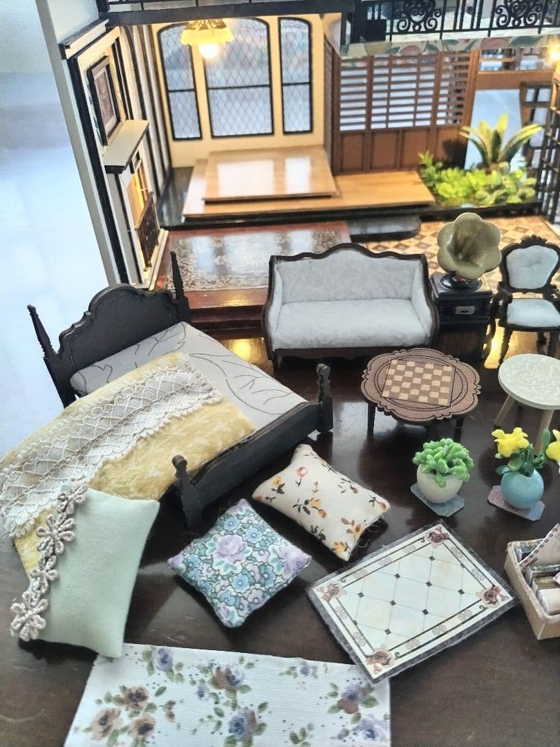 *完成品*ドールハウス レトロモダン 2階建 大正ロマン 防塵ケース カバー付き