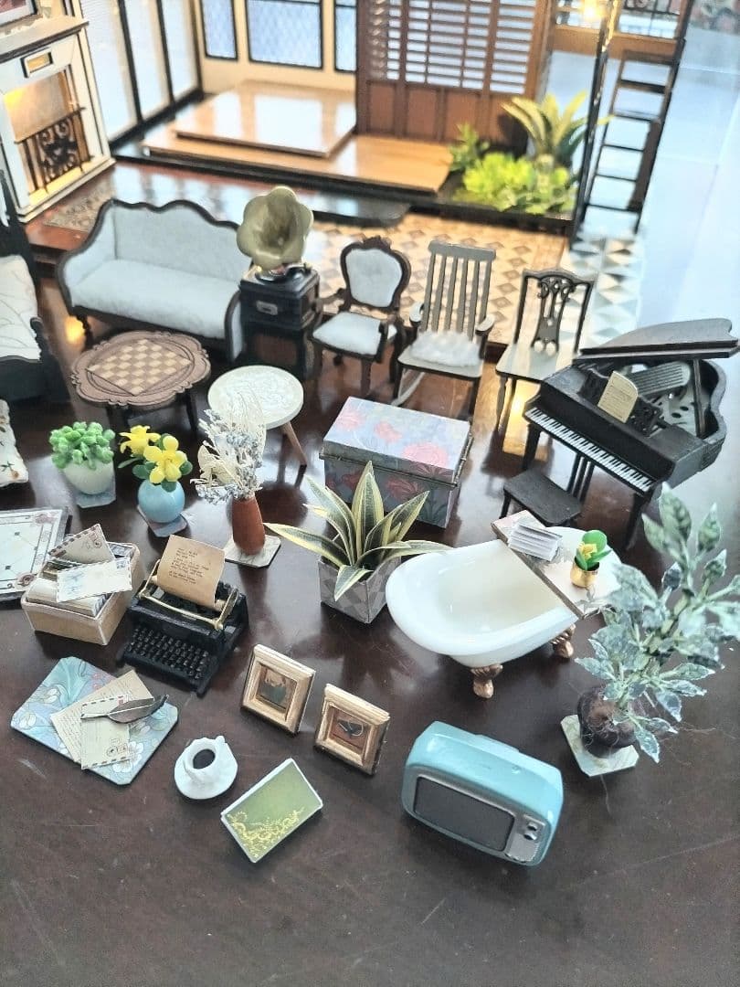 *完成品*ドールハウス レトロモダン 2階建 大正ロマン 防塵ケース カバー付き