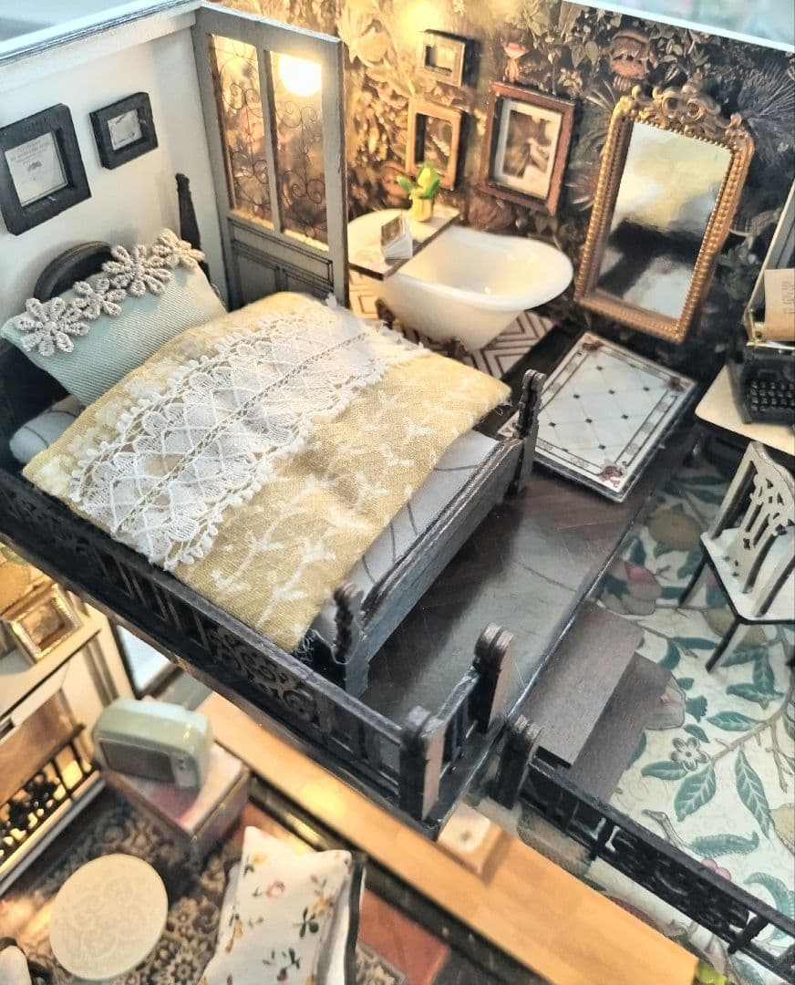 *完成品*ドールハウス レトロモダン 2階建 大正ロマン 防塵ケース カバー付き