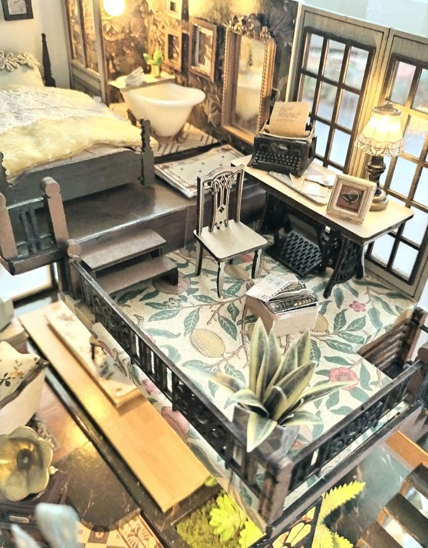 *完成品*ドールハウス レトロモダン 2階建 大正ロマン 防塵ケース カバー付き