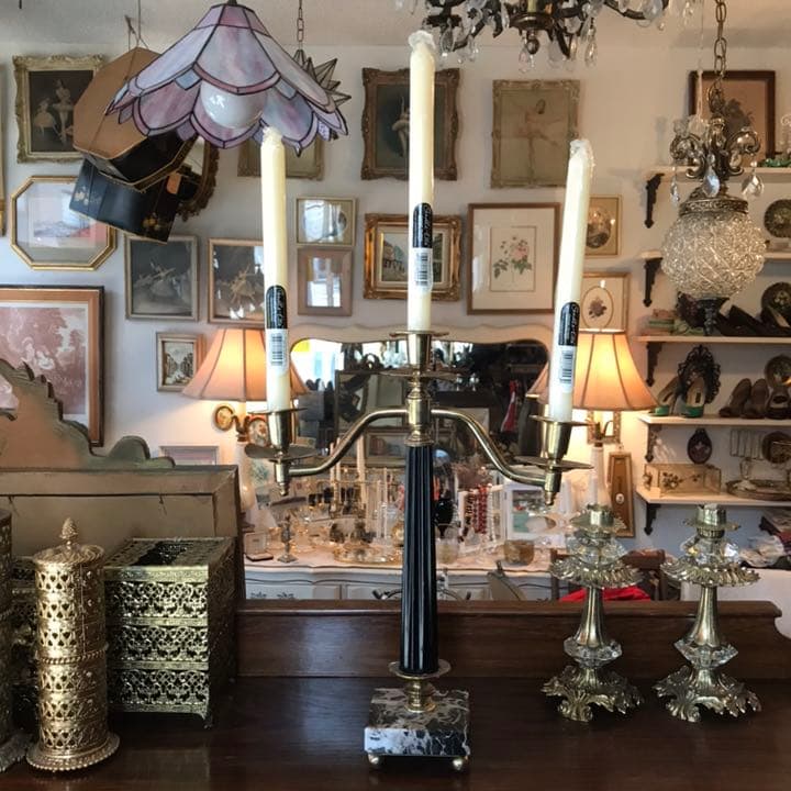 希少◆50s～アメリカアンティークUSA大理石キャンドル燭台３灯 Antique