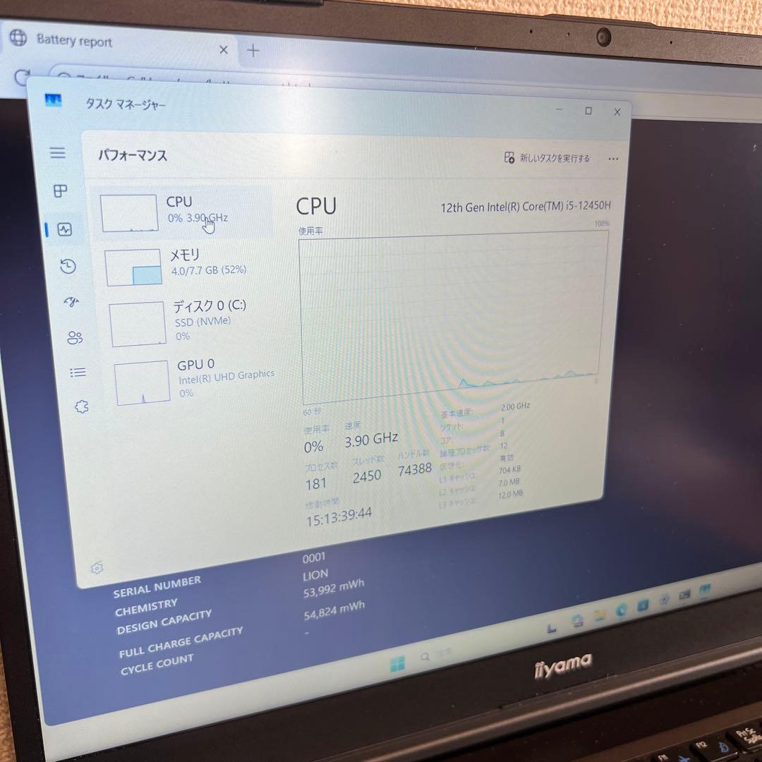 iiyama 第12世代 i5 15型 フルHD ノートパソコン ハイスペック