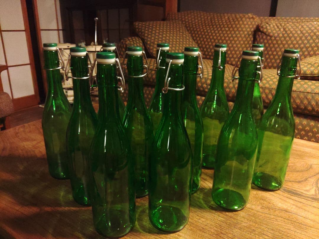 保存瓶 12本　ウォーターボトル スウィングストッパーボトル グリーン ガラス瓶