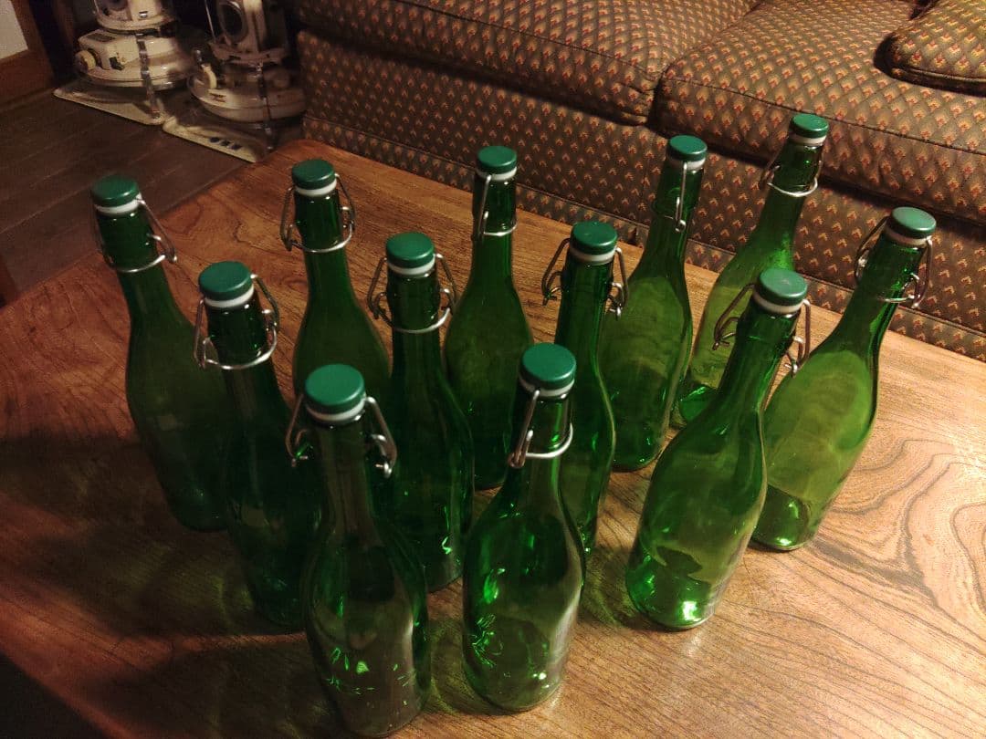 保存瓶 12本　ウォーターボトル スウィングストッパーボトル グリーン ガラス瓶