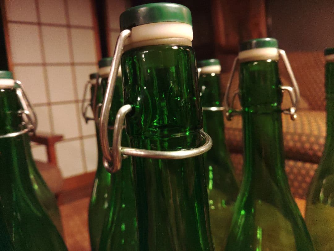 保存瓶 12本　ウォーターボトル スウィングストッパーボトル グリーン ガラス瓶