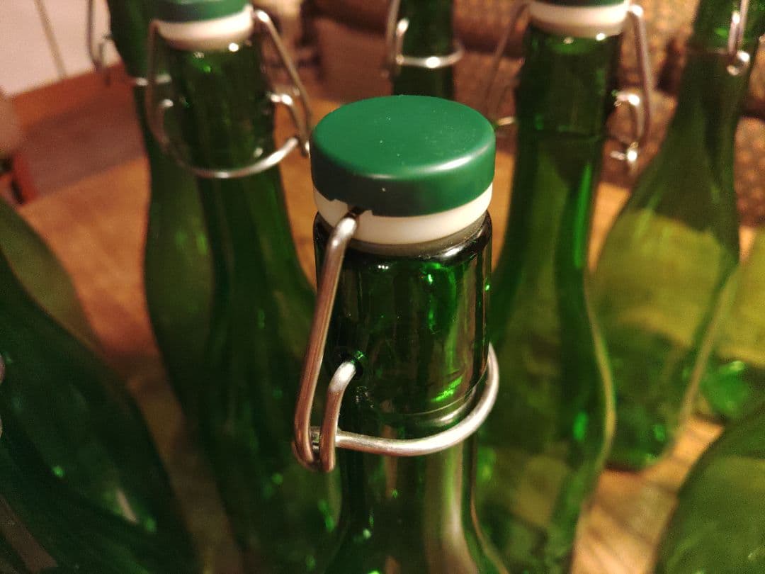 保存瓶 12本　ウォーターボトル スウィングストッパーボトル グリーン ガラス瓶
