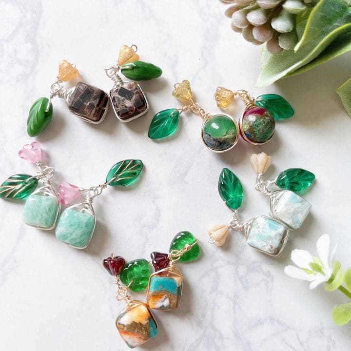 CUBE＆Flower ピアスイヤリング