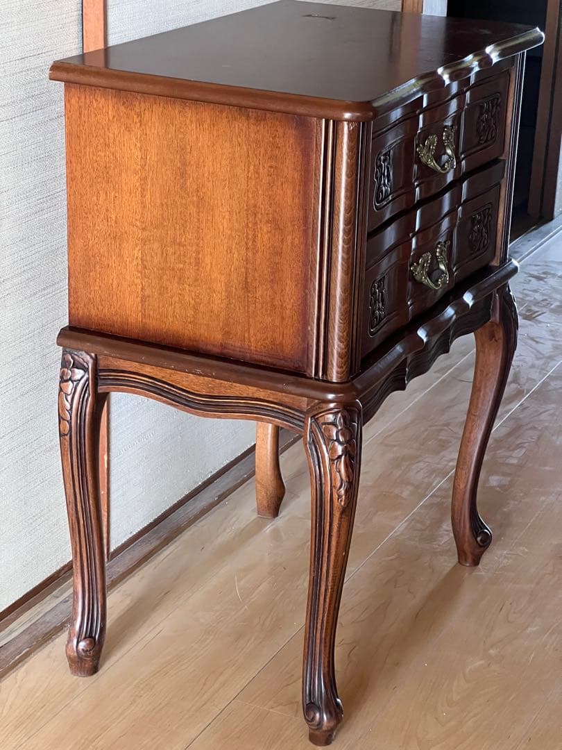 アンティーク 猫脚 2段 サイドチェスト クラシック 引き出し収納