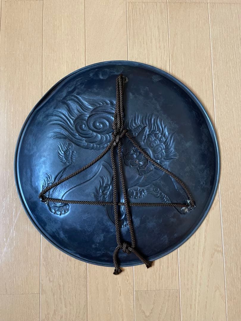 【送料込】 玉川堂 唐獅子 大皿 額皿 鎚起銅器 直径35㎝ 無形文化財五代烙印
