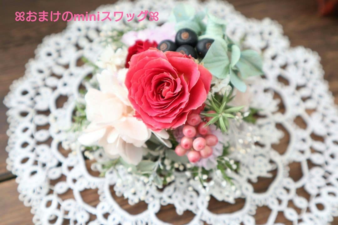 ドライフラワーꕤ︎︎スプレーバラと秋色紫陽花ꕤ︎︎お花いっぱい花籠リースꕤ︎︎