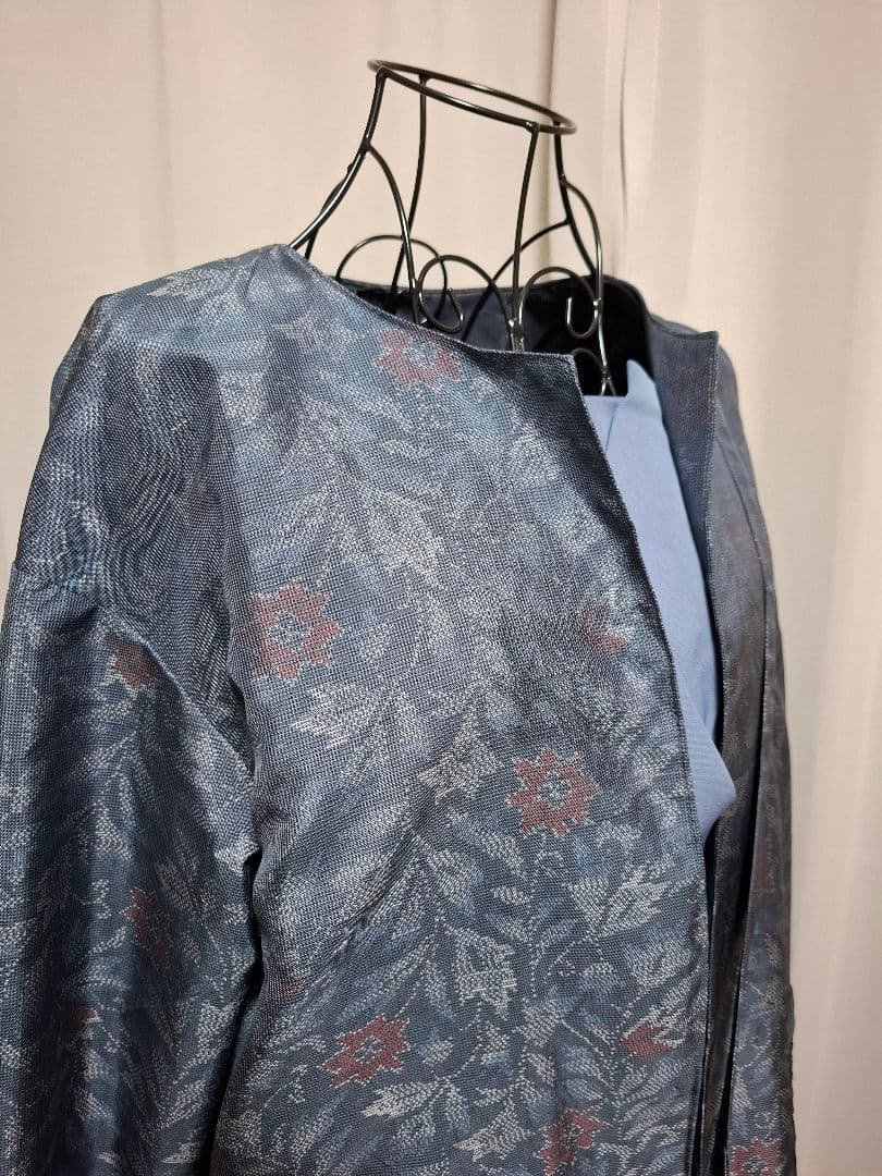 大島紬リメイクショルダーバック、ノーカラーコート、帽子Lサイズ3点セット！