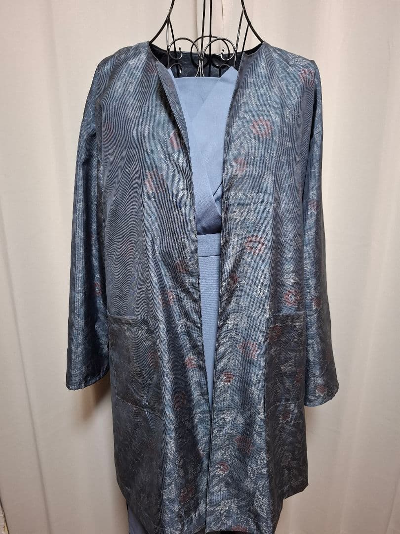 大島紬リメイクショルダーバック、ノーカラーコート、帽子Lサイズ3点セット！