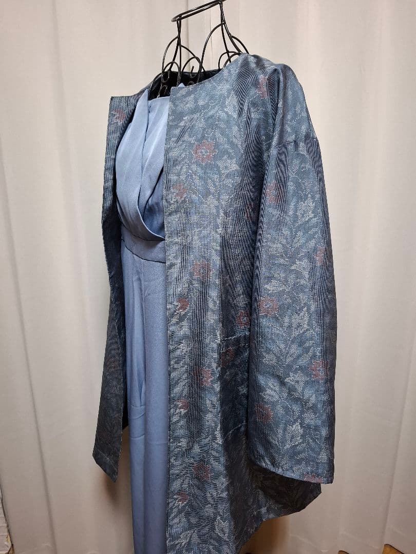 大島紬リメイクショルダーバック、ノーカラーコート、帽子Lサイズ3点セット！