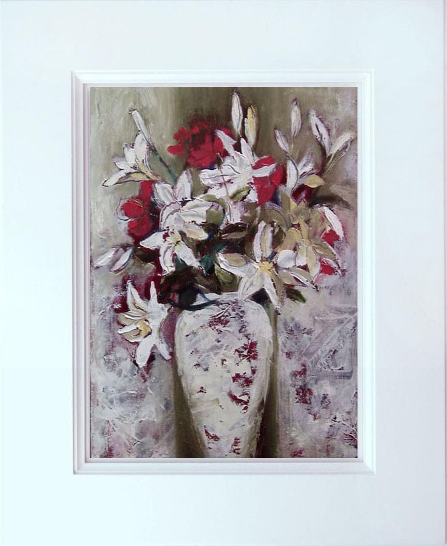 油絵 菅家令子絵 絵画インテリア額付(青緑＋金色の枠) uF6-112402ゆり