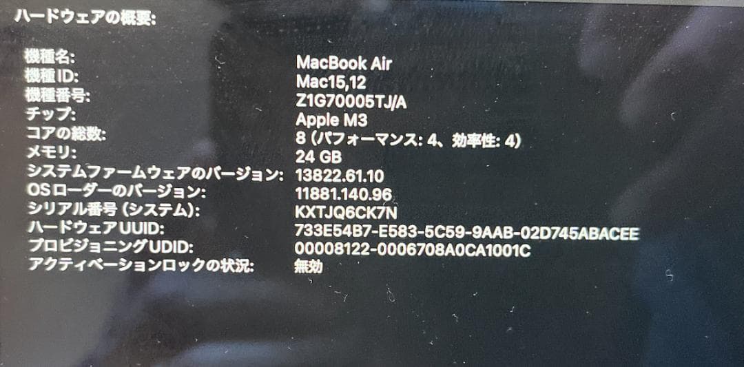 MacBook Air M3 13インチ / 24GB / 1TB / US配列