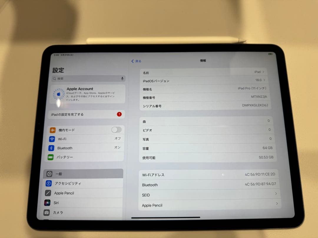 iPad本体 iPad Pro 11-inch Wi-Fi 64GB&Apple Pencil