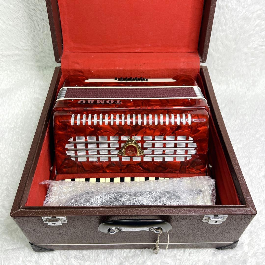 【動作品】TOMBO アコーディオン T-18 赤 ハードケース 鍵付き 30鍵