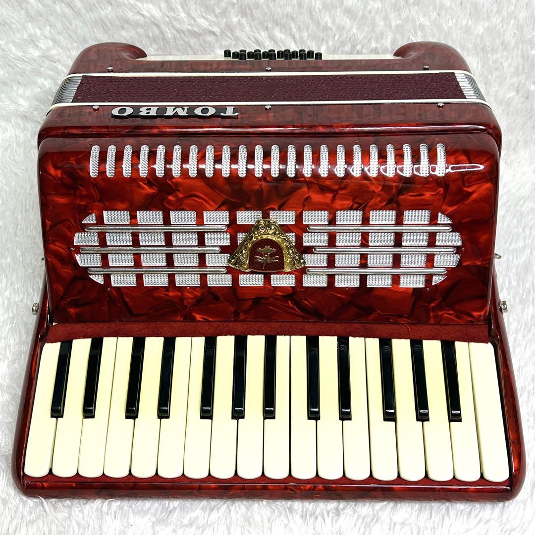 【動作品】TOMBO アコーディオン T-18 赤 ハードケース 鍵付き 30鍵