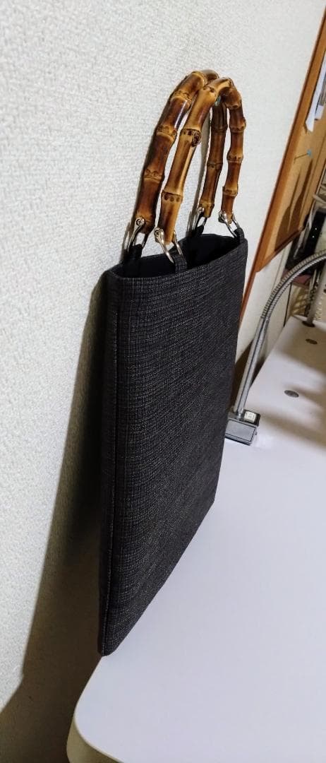 男物紬着物リメイクバンブバッグ