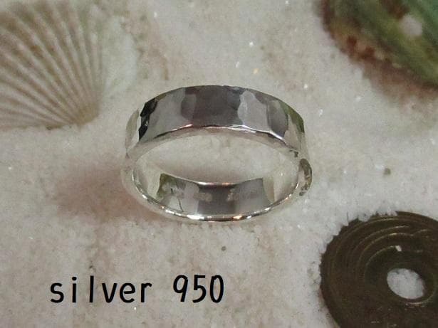 ★手作り★シルバー９５０槌目柄平打ちリング１８号