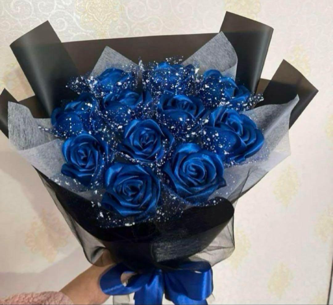 11本ブルーバラブーケ　プレゼント お祝い 枯れない花 永生薔薇　特別な人へ