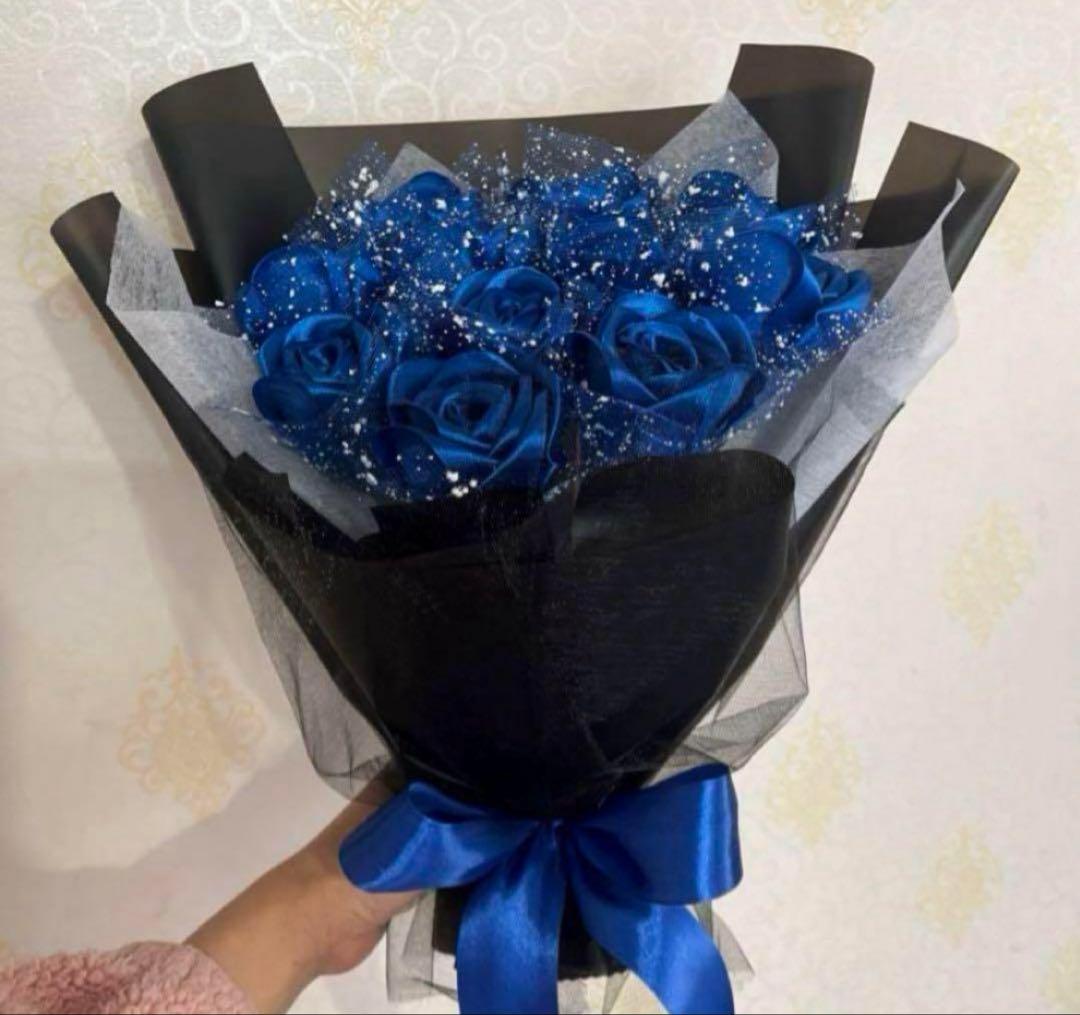 11本ブルーバラブーケ　プレゼント お祝い 枯れない花 永生薔薇　特別な人へ