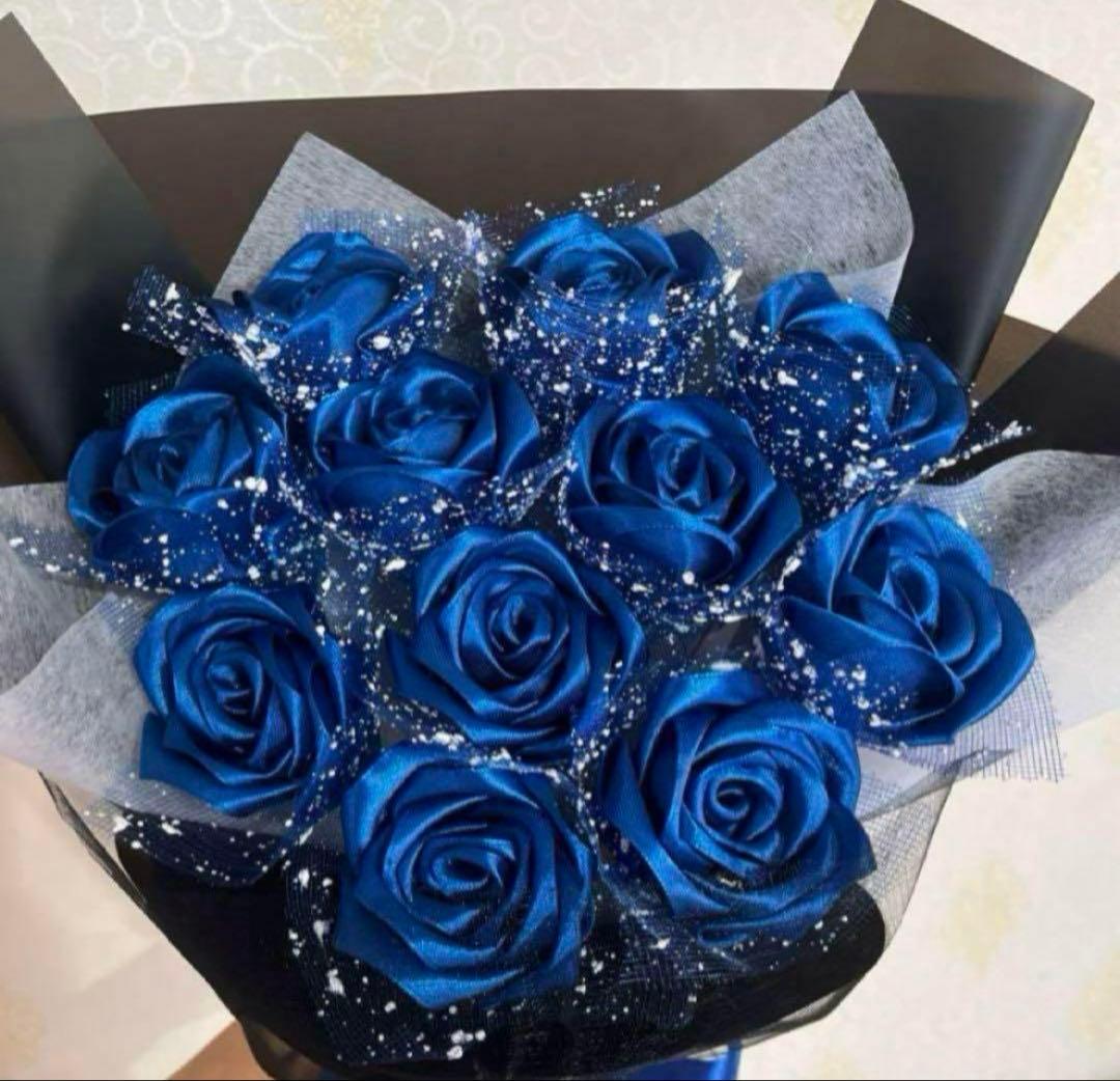 11本ブルーバラブーケ　プレゼント お祝い 枯れない花 永生薔薇　特別な人へ