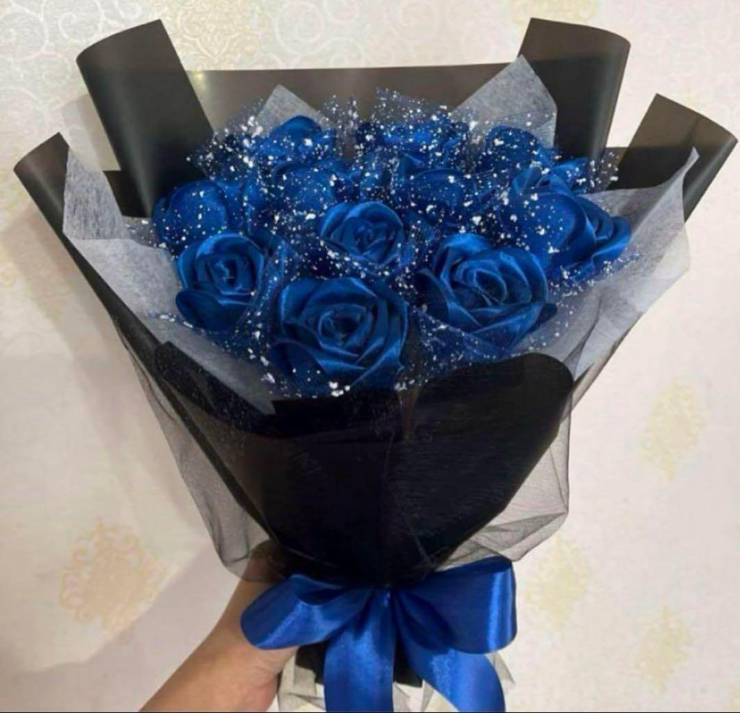 11本ブルーバラブーケ　プレゼント お祝い 枯れない花 永生薔薇　特別な人へ