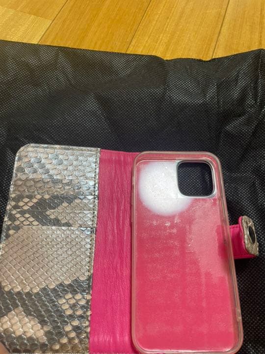 本物 蛇革 本革 iPhone 12Pro 手帳ケース ピンク
