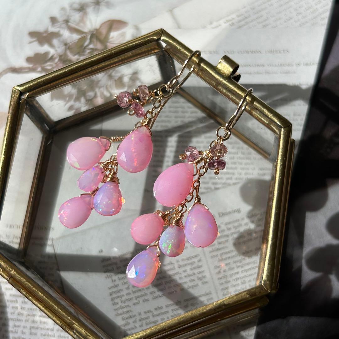 専用♡桜カラー✳︎カラーオパール　14kgf　天然石ピアス/イヤリング