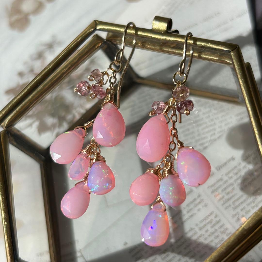 専用♡桜カラー✳︎カラーオパール　14kgf　天然石ピアス/イヤリング