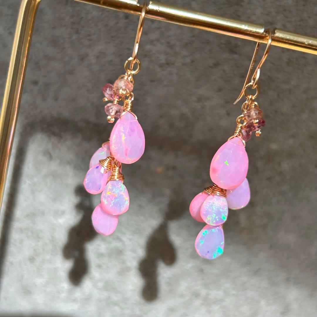 専用♡桜カラー✳︎カラーオパール　14kgf　天然石ピアス/イヤリング