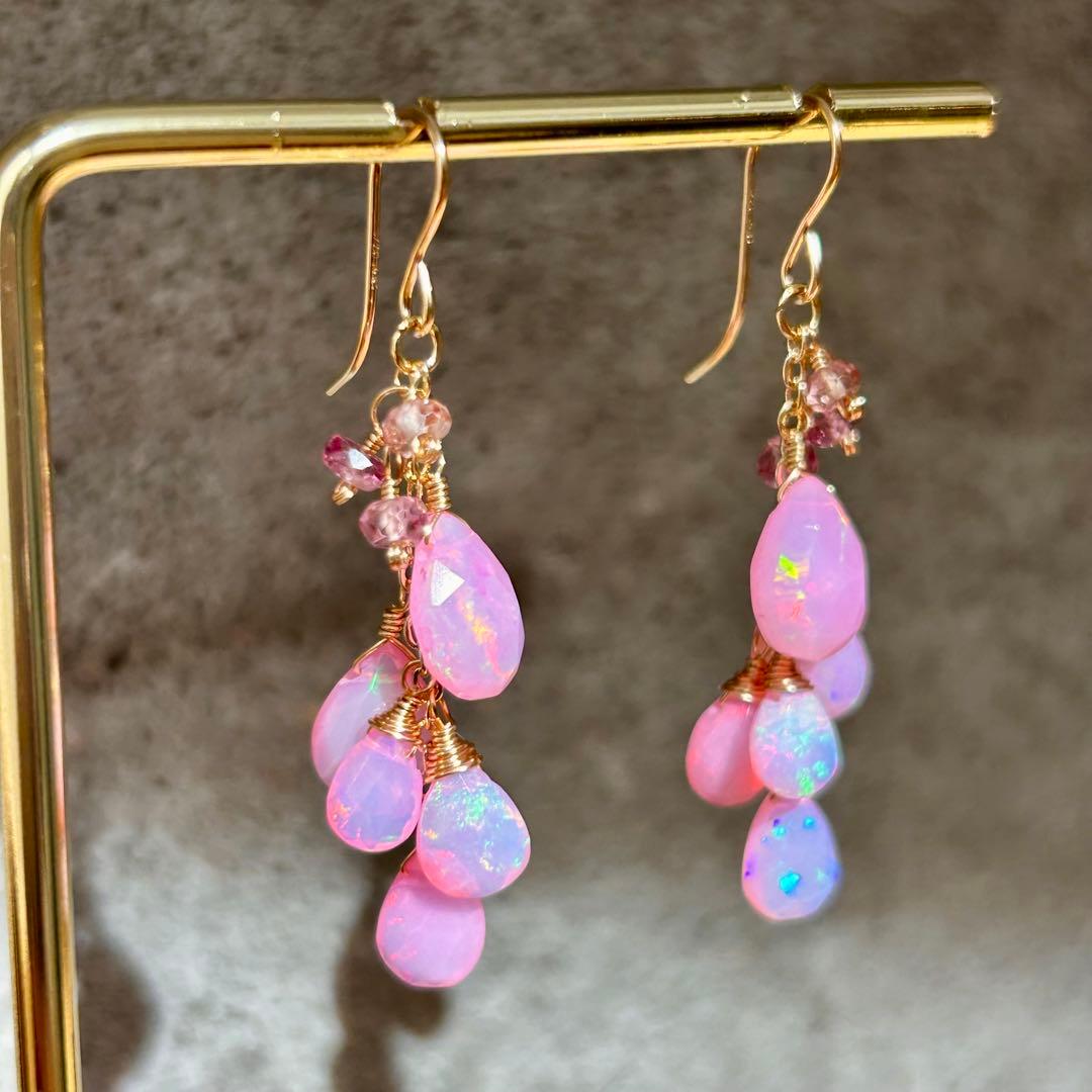 専用♡桜カラー✳︎カラーオパール　14kgf　天然石ピアス/イヤリング